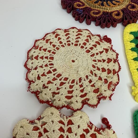 5 Vintage Trivets Crochet Wicker Granny Square Handmade - Picture 6 of 9
